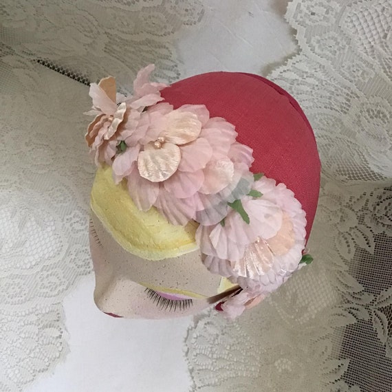 Vintage 1950's 1960's Hat Dark Pink With Light Pi… - image 7