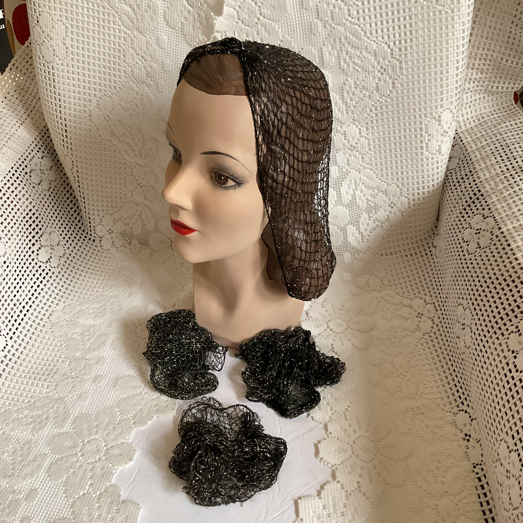 Vtg 1950s 60s Beaded Snood Hair Net Pearl AB Crystal Satin Bows Comb Fascinator White Snood Pearls - Etsy main image 3