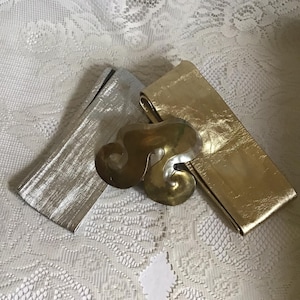 Vintage 1980's Belts Two Genuine Leather Belts With Matching Buckle Silver & Gold COLORS Unsigned