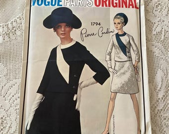 Kurtka w stylu vintage z lat 60., dwuczęściowa, wzór *Vogue Paris Original* Projektant Pierre Cardin nr 1794