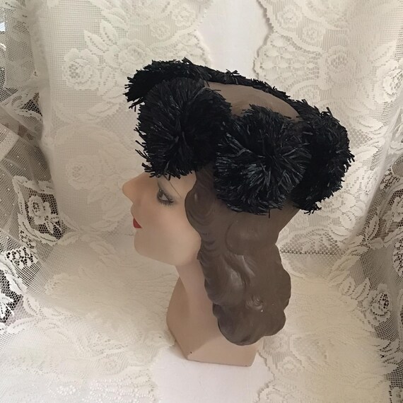 Vintage 1960's Hat Black Cellophane Straw Hat Ope… - image 8