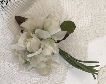 Vintage 1930's 1940's Flowers Millinery Hat Corsage Off White Color Eight Roses On Stems Sold As Is!