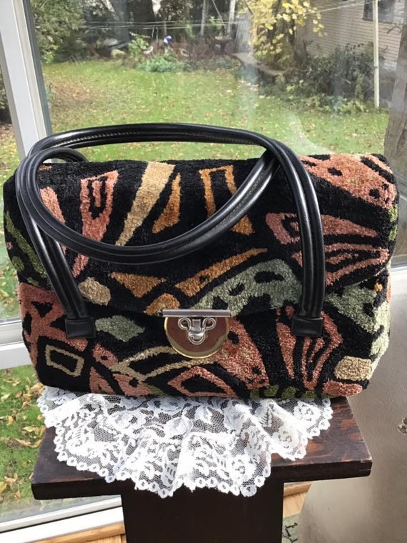 Vintage 1960s Handbag Purse Chenille MOD And ART D