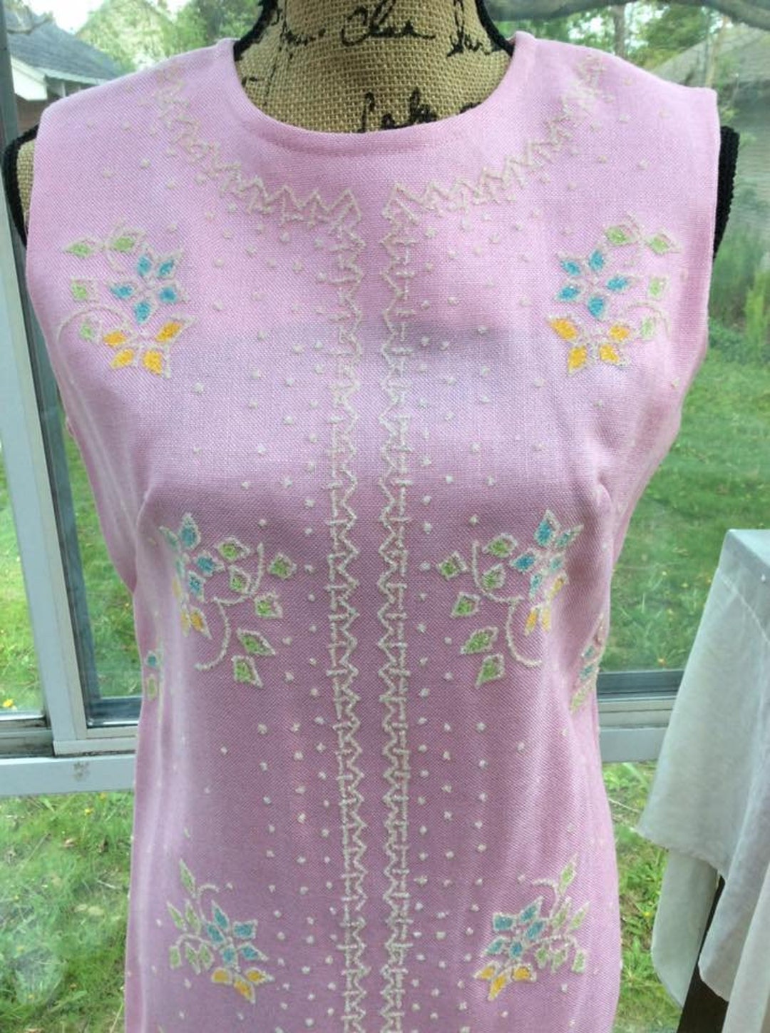 Vintage 1960s Dress Sleeveless Sheath Sugared Beads Pink Linen - Etsy