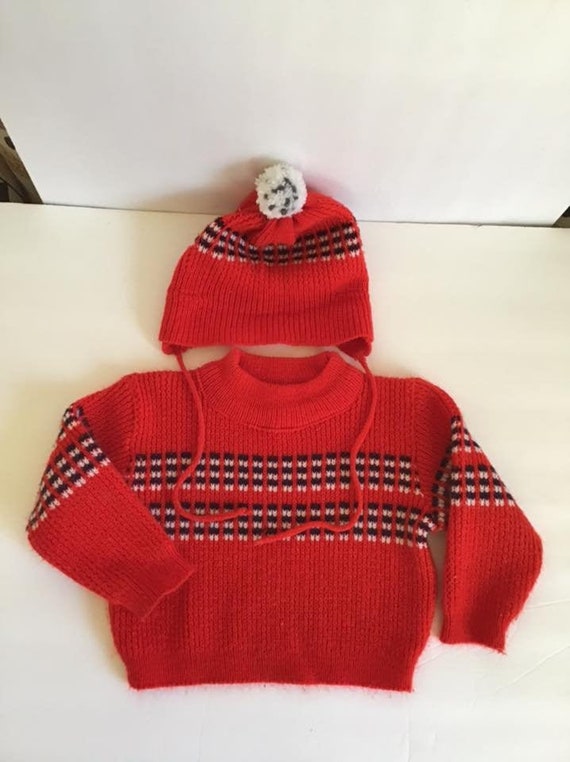 Vintage 1960's Sweater W/Matching Hat CHILDS SIZE 