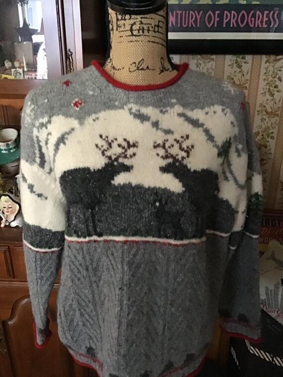 Vintage 1980's 1990's Sweater Deer Fawn Buck Them… - image 3