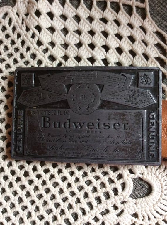 Vintage 1970s 1980s Belt BUDWEISER Buckle Tooled … - image 1