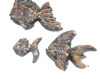 Vintage 1960's 1970's Plaques Wall Decor Resin Vomit Style Set Of 3 Fish Sold As Is!!