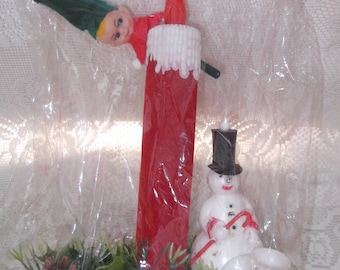 vintage années 1960 Décoration de Noël Deadstock NOS Inside Original Package Happy Holidays Brand Snowman Elf Candle * SEULEMENT 3 GAUCHE *