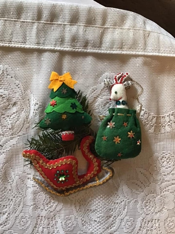 Vintage 1970's 1980's Ornaments Christmas Xmas Set of 3 Handmade