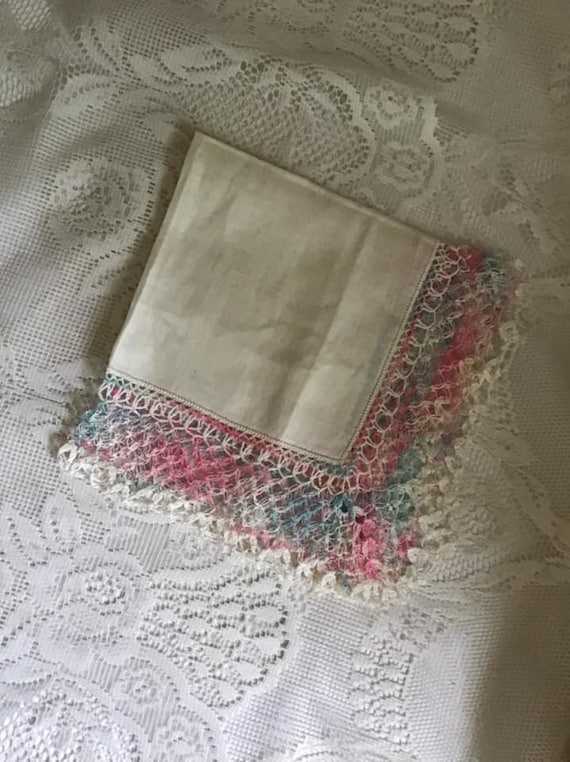 Vintage 1930's 1940's Handkerchief Hanky Pink Lig… - image 1