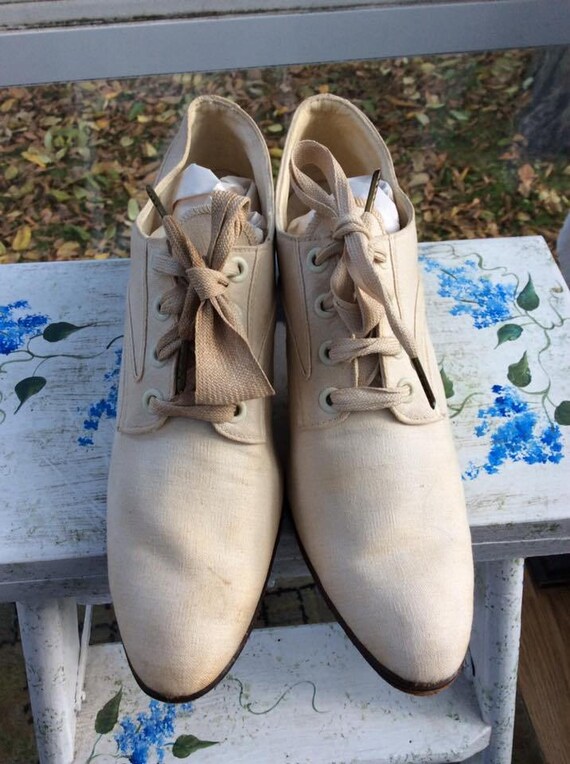 Edwardian 1910s 1920s Shoes RARE Off White Linen … - image 2