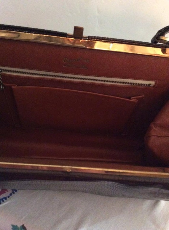Vintage 1950s Handbag Purse Genuine Leather Repti… - image 5