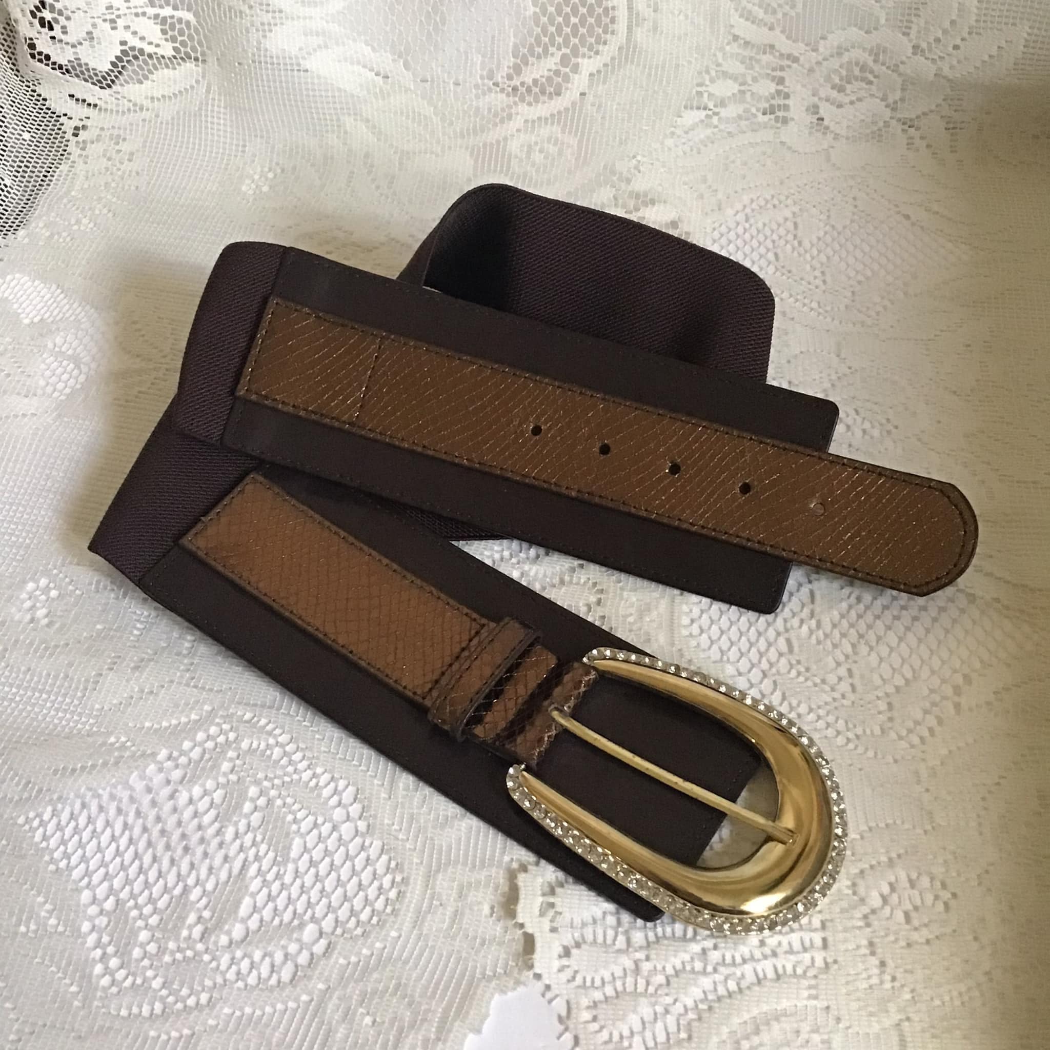 Vintage spandex dress belt gold buckle y2k vintage 1990 pearl accessory rare Women Vintage Y2k Belt Concho Rivet Leather Belts Western  main image 3