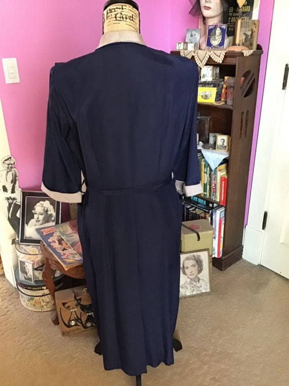 Vintage 1940's 1950's Dress Dark BLUE Rayon Blend… - image 4