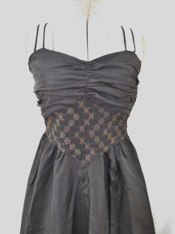 Vintage 1930s 1940s Dress Bolero Black Taffeta Go… - image 3