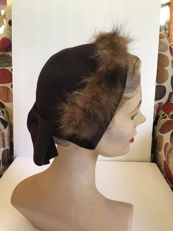 Vintage 1930's 1940's Hat Ladies Dark Brown Felt W