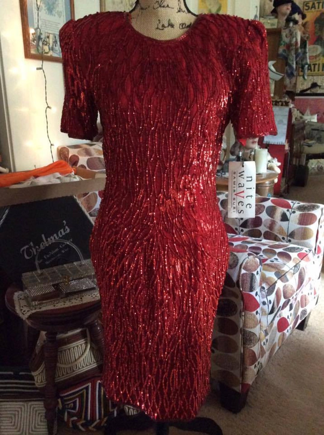 Vintage 1980s Dress Deadstock With Original Tags RED Beaded Sequin ...
