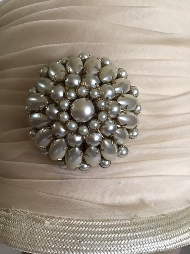 Vintage 1950/'s 1960/'s Hat Off WhiteLight Cream Color Comes With Original Store Receipt Beaded Brooch On The Front