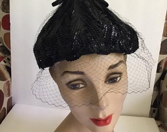 Vintage 50\'s 60\'s Marche Exclusive Cocktail Hat with Bead Swirl And Sequins Vintage marche exclusive - Gem main image 2