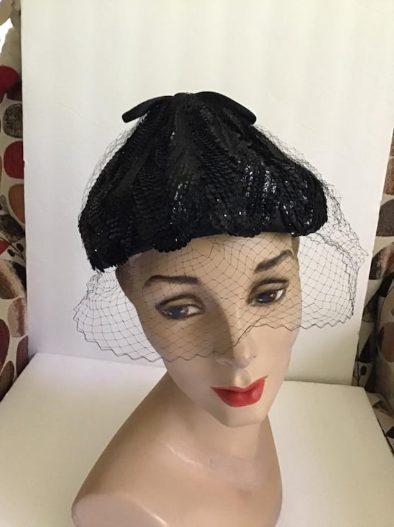 Vintage 50\'s 60\'s Marche Exclusive Cocktail Hat with Bead Swirl And Sequins Vintage 1950 main image 3