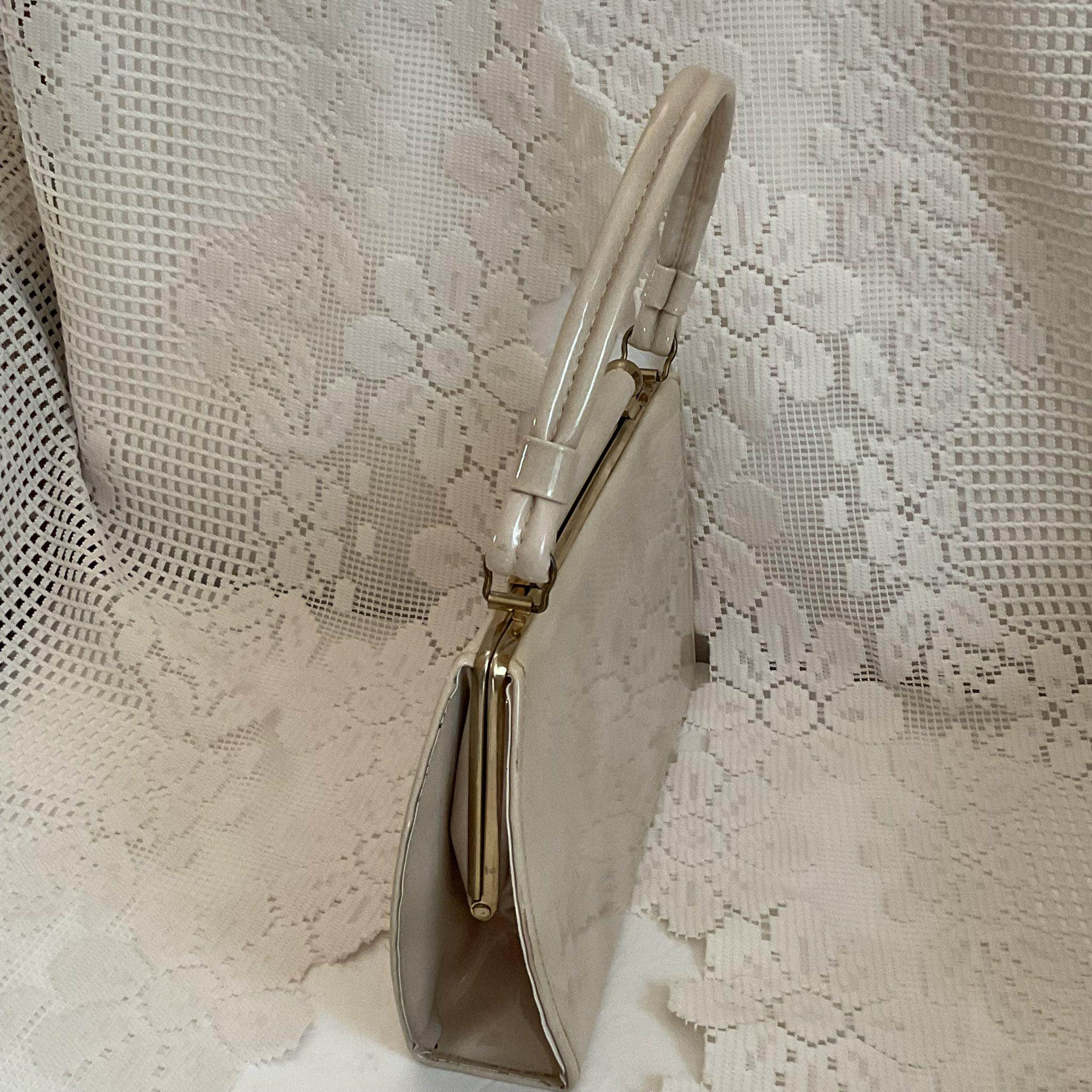 Vintage 1950's 1960's Handbag Purse Buff Light Beige Patent