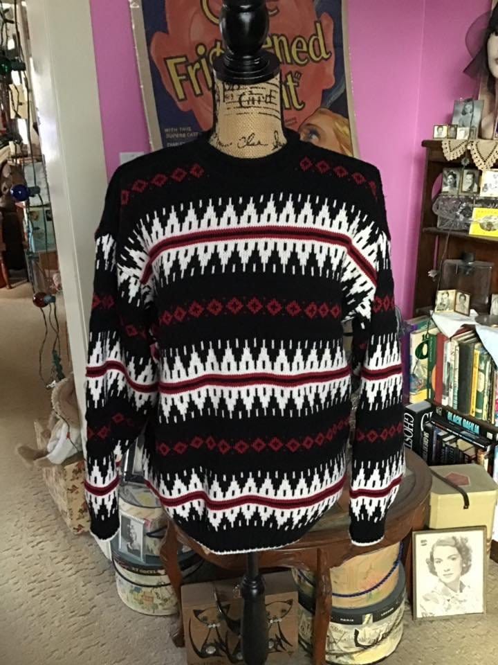 Vintage 1980's Sweater *jantzen Sport* Dark Black/brick Red/white