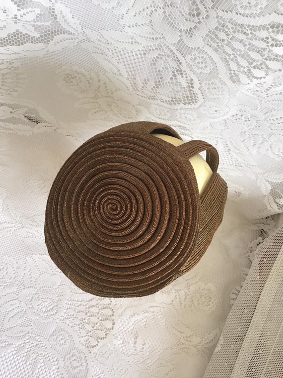 Vintage 1930's 1940's Hat Light Brown Straw Art D… - image 9