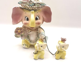 Vintage 1950's Figurines Mama Elephant 2 Babies *Fairyland Import* SOLD AS IS!!!