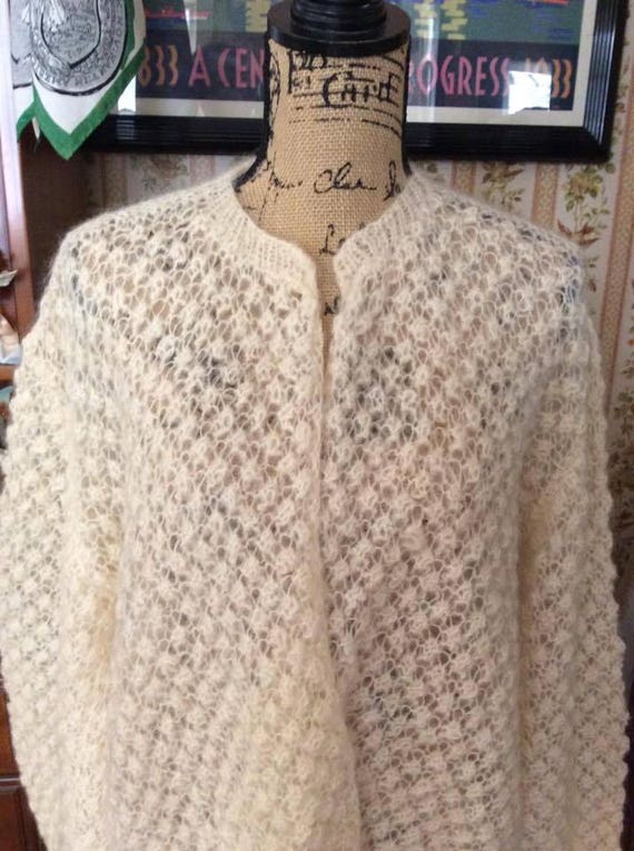 Vintage 1950s 1960s Sweater Off White Appears Han… - image 1