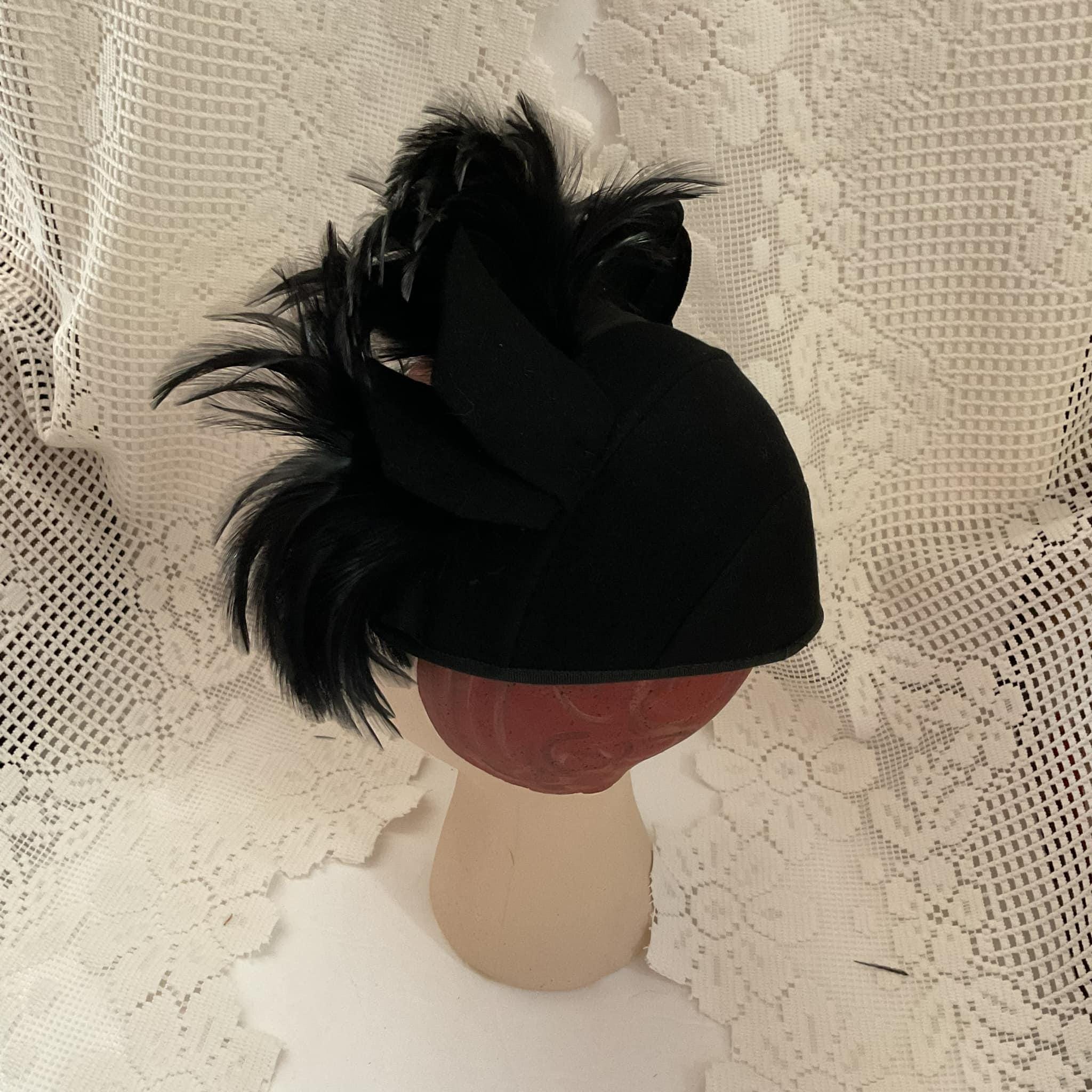 贈り物 Vintage 1940's Hat Black Art Deco *genuine Fur Felt* With 帽子
