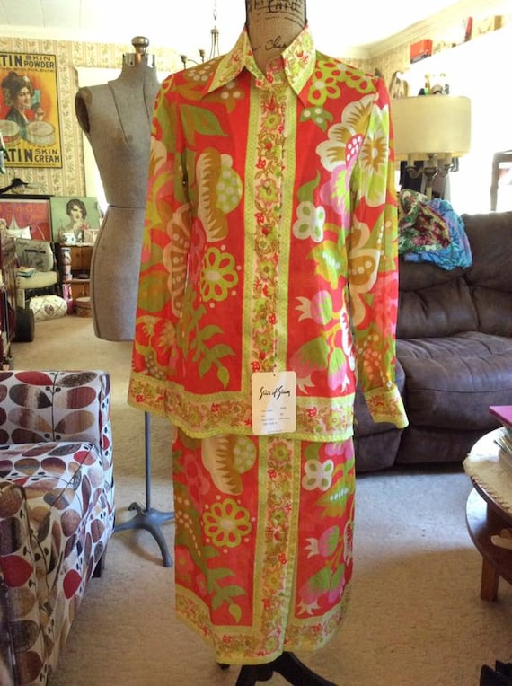 Vintage 1960s Blouse Skirt Set Deadstock With Tag