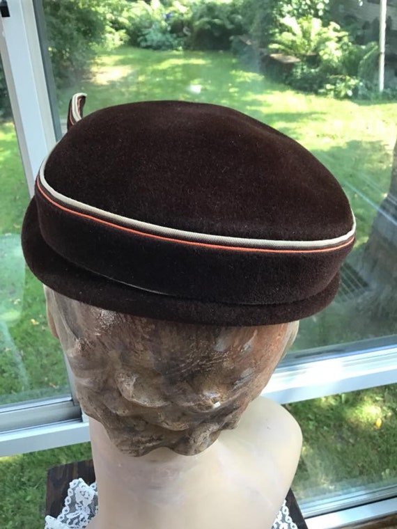 Vintage 1950s Hat Brown With Light Beige And Oran… - image 6
