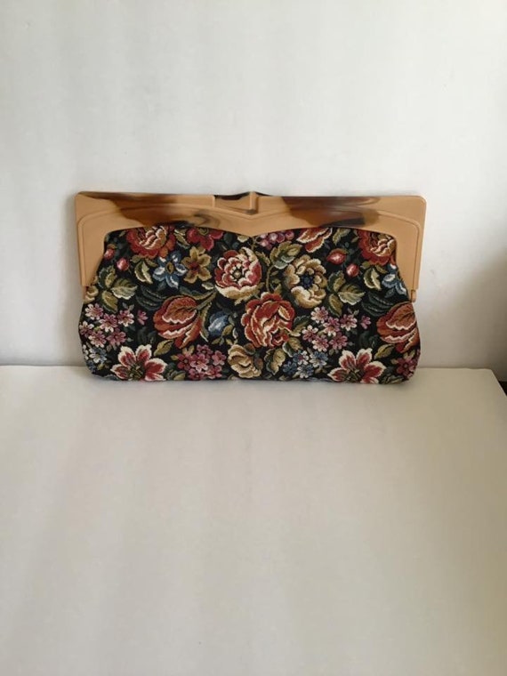 Vintage 1970's Clutch Hand Bag Purse Floral Fabri… - image 7