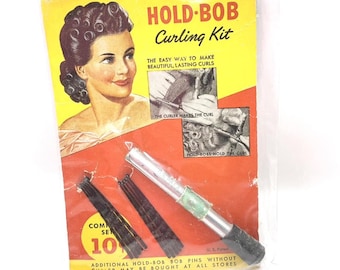 Vintage 1930's 1940's Curling Hair Kit Curler Rod And Bobby Pins Deadstock On Original Display Card