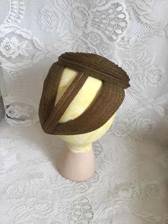 Vintage 1930's 1940's Hat Light Brown Straw Art D… - image 6