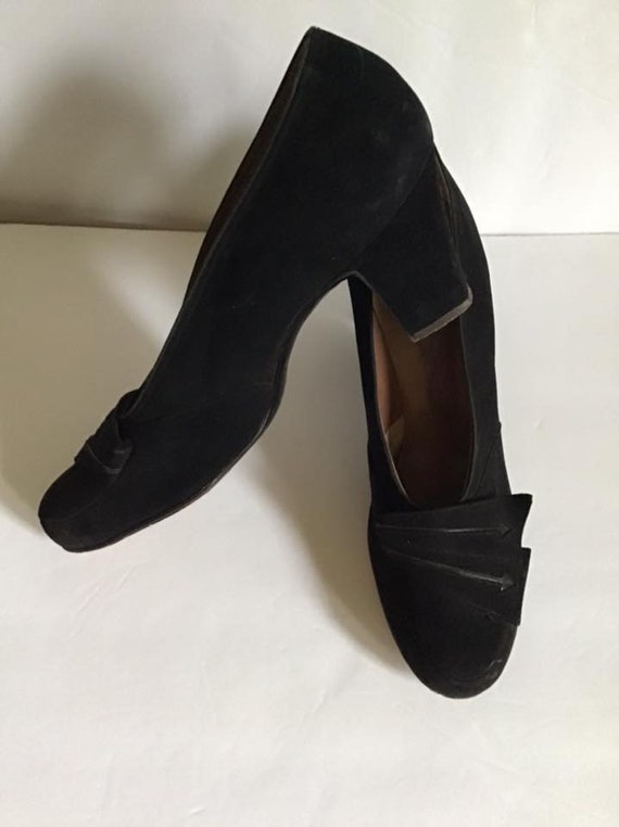 Vintage 1930's 1940's Shoes Black Suede/leather - Etsy