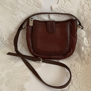 Vintage 1990 Cross Body Schultertasche Geldbörse Braun Echtleder *Aurielle* zahlreiche Fächer
