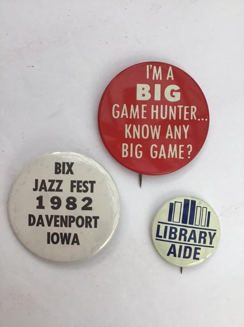 Vintage 1980/'s Pinback Buttons Group Lot Of 3 All Sold Together Jazz FestLibrary AideHunting