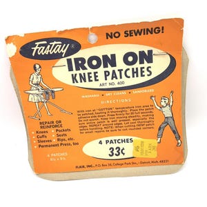 Parches de rodilla vintage de los años 50 y 60 para planchar. Quedan tres parches en el grupo. Stock muerto. Nunca usado. En tarjeta de presentación original. ¡Se vende tal como está!