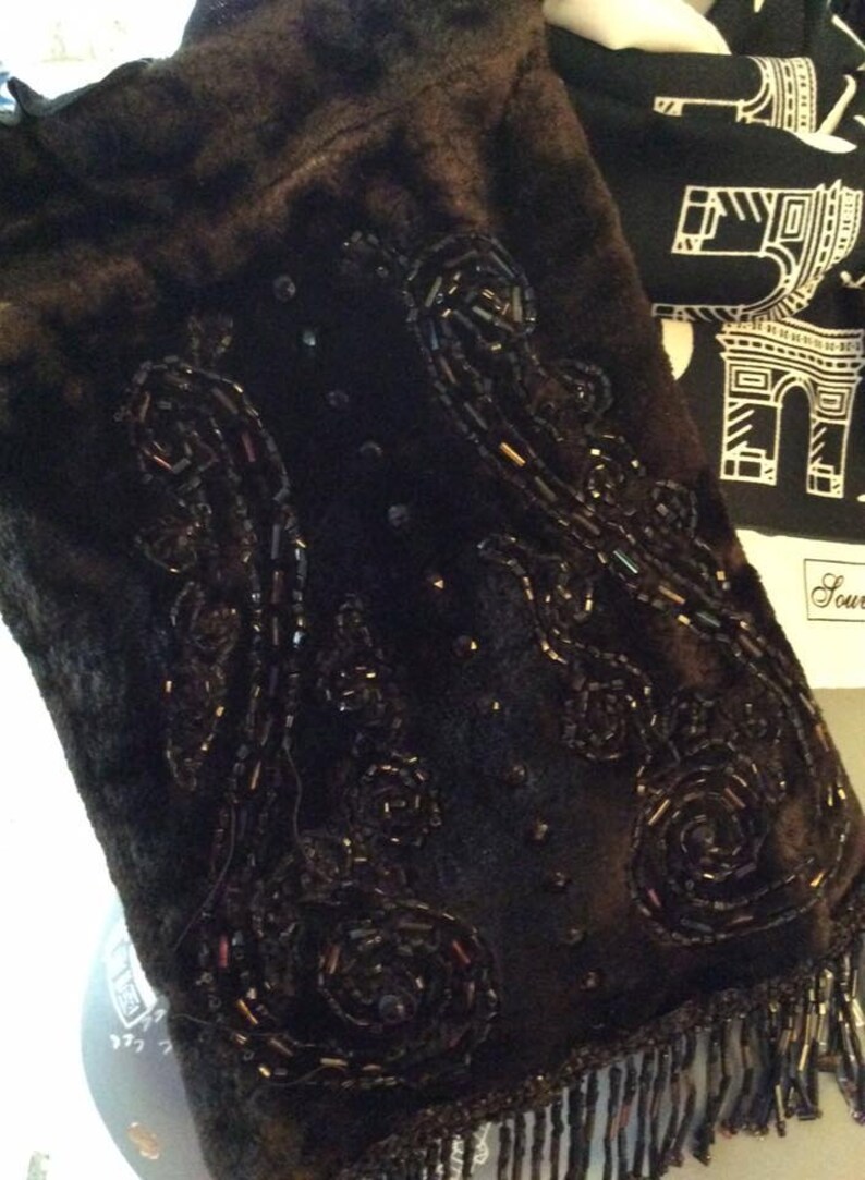 Victorian Black Faux Fur Handbag Black Glass Bugle Tubular - Etsy