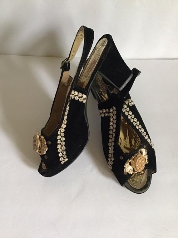 Vintage 1960's 1970's Shoes Black Slingbacks *Bet… - image 1