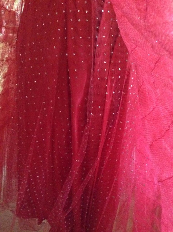 Vintage 1950s Dress TRUE RED Tulle Satin Silver C… - image 4