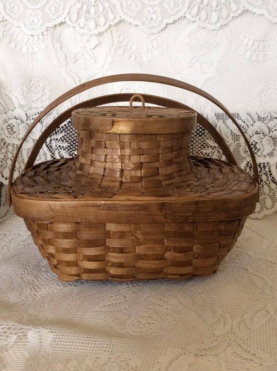 Vintage 1930s 1940s Handbag Purse Basket Sewing Knitting Crochet Wood Tote FOMERZ Made In Spain Unique Unusual