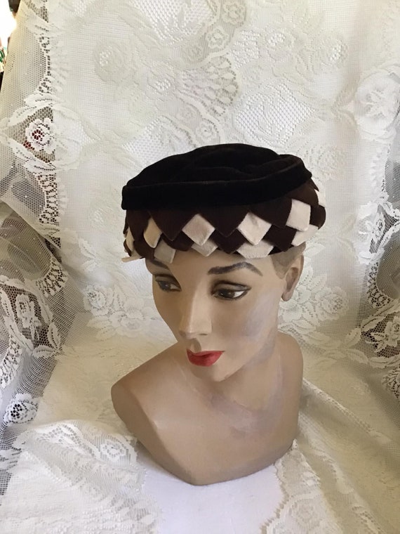 Vintage 1960's Hat Pillbox Dark Brown And Light B… - image 9