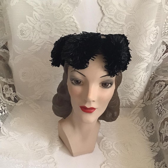 Vintage 1960's Hat Black Cellophane Straw Hat Ope… - image 10