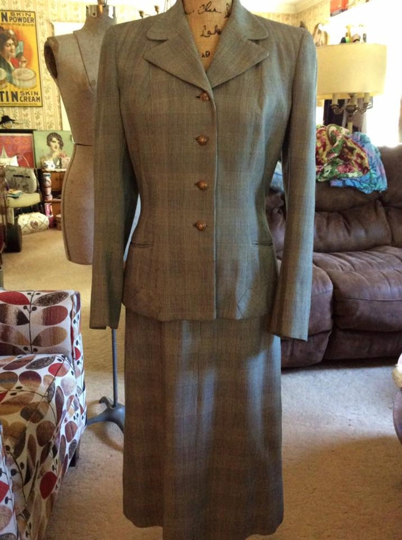 Vintage 1940s Suit 2 Piece Jacket Skirt Glen Plaid Printzess - Etsy