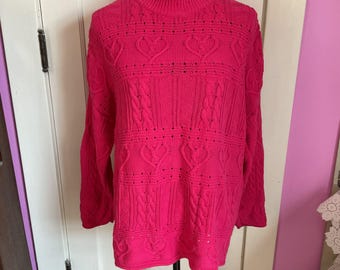 Vintage 1980's 1990's Sweater Pullover *United Colors Of Benetton* Rosy Pink/Fuchsia