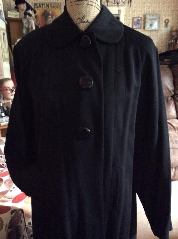 Vintage 1940s Coat Tailored Deep Dark Black 100% V