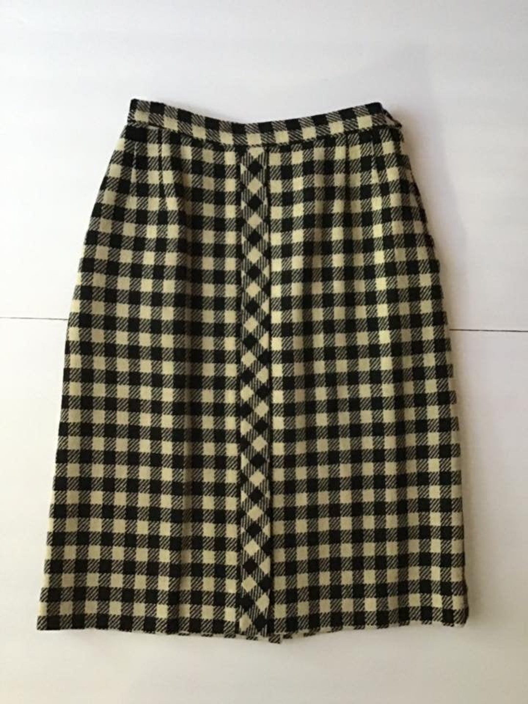 Vintage 1960's Skirt Wool Black off White Plaid nassau Fashion - Etsy